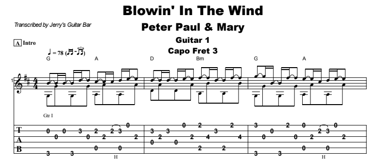 Peter Paul and Mary - Blowin In The Wind Guitar Lesson Guitar 1 Tab Preview Peter Paul and Mary - Blowin In The Wind Guitar Lesson Guitar 1 Tab Preview