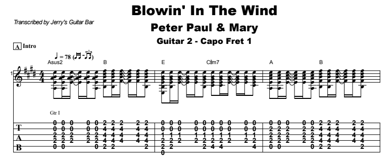 Peter Paul and Mary - Blowin In The Wind Guitar Lesson Guitar 2 Tab Preview Peter Paul and Mary - Blowin In The Wind Guitar Lesson Guitar 2 Tab Preview