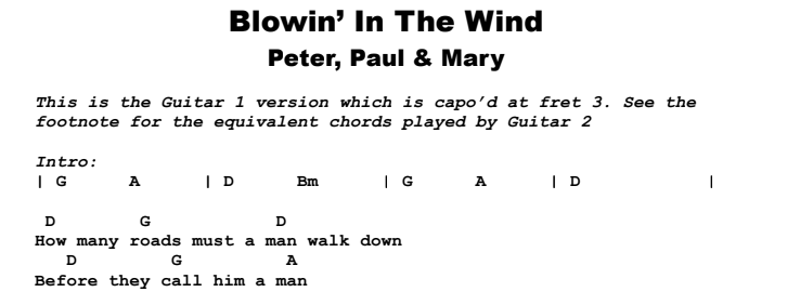 Peter Paul and Mary - Blowin In The Wind Guitar Lesson Chords Preview Peter Paul and Mary - Blowin In The Wind Guitar Lesson Chords Preview