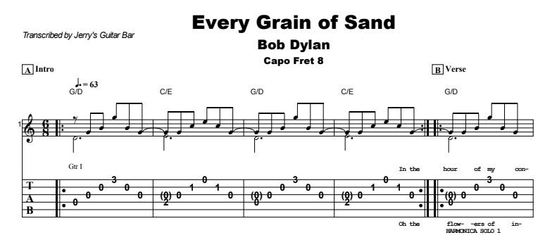 Bob Dylan - Every Grain of Sand Guitar Lesson Tab Preview