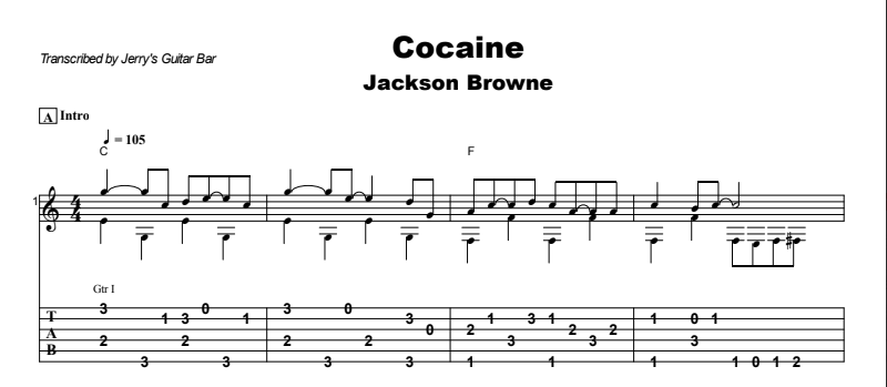 Jackson Browne - Cocaine Guitar Lesson Tab Preview Jackson Browne - Cocaine Guitar Lesson Tab Preview
