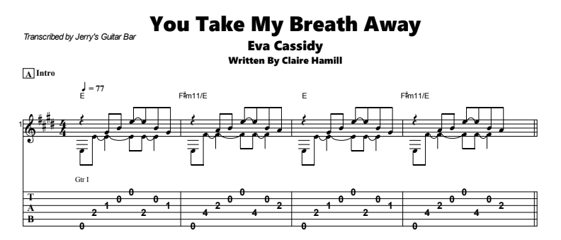 Eva Cassidy - You Take My Breath Away Guitar Lesson Tab Preview Eva Cassidy - You Take My Breath Away Guitar Lesson Tab Preview