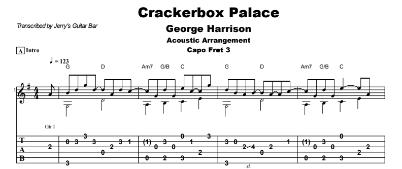 George Harrison - Creackerbox Palace Guitar Lesson Tab Preview