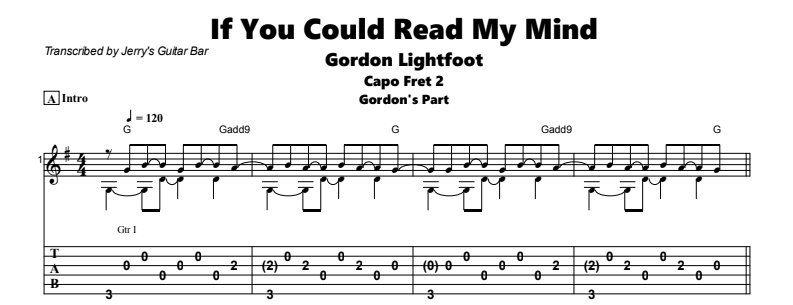 Gordon Lightfoot - If You Could Read My Mind Guitar Lesson - Gordon Lightfoot's Part Tab Preview Gordon Lightfoot - If You Could Read My Mind Guitar Lesson - Gordon Lightfoot's Part Tab Preview